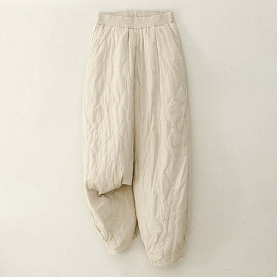 Buddha Stones Winter Solid Color Thermal Thickened Women's Cotton Pants With Pockets - Beige - US8-10，UK/AU12-14，EU40-42 (2XL) - image 0