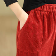 Buddha Stones Plain Elastic Waistband Design Women's Corduroy 7-8 Length Harem Pants With Pockets - image 19