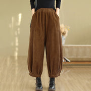 Buddha Stones Plain Elastic Waistband Design Women's Corduroy 7-8 Length Harem Pants With Pockets - image 1