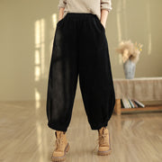 Buddha Stones Plain Elastic Waistband Design Women's Corduroy 7-8 Length Harem Pants With Pockets - Black - US8-10，UK/AU12-14，EU40-42 (2XL) - image 6