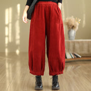 Buddha Stones Plain Elastic Waistband Design Women's Corduroy 7-8 Length Harem Pants With Pockets - image 13