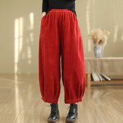 Buddha Stones Plain Elastic Waistband Design Women's Corduroy 7-8 Length Harem Pants With Pockets - image 15