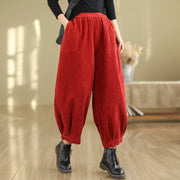 Buddha Stones Plain Elastic Waistband Design Women's Corduroy 7-8 Length Harem Pants With Pockets - Red - US8-10，UK/AU12-14，EU40-42 (2XL) - image 12