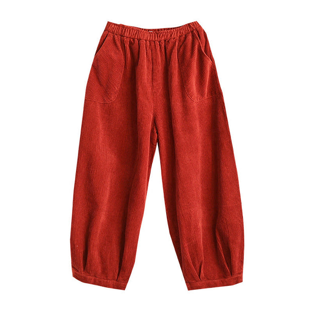 Buddha Stones Plain Elastic Waistband Design Women's Corduroy 7-8 Length Harem Pants With Pockets - image 21