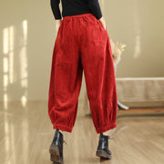 Buddha Stones Plain Elastic Waistband Design Women's Corduroy 7-8 Length Harem Pants With Pockets - image 16