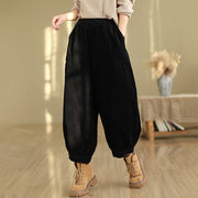 Buddha Stones Plain Elastic Waistband Design Women's Corduroy 7-8 Length Harem Pants With Pockets - image 7