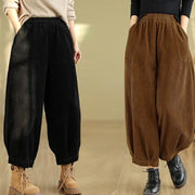 Buddha Stones Plain Elastic Waistband Design Women's Corduroy 7-8 Length Harem Pants With Pockets - image 22