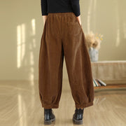 Buddha Stones Plain Elastic Waistband Design Women's Corduroy 7-8 Length Harem Pants With Pockets - image 4