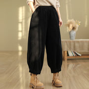 Buddha Stones Plain Elastic Waistband Design Women's Corduroy 7-8 Length Harem Pants With Pockets - image 8