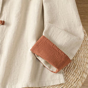 Buddha Stones Color Contrast Design Chinese Frog-Button Long Sleeve Women's Linen Shirt - image 14