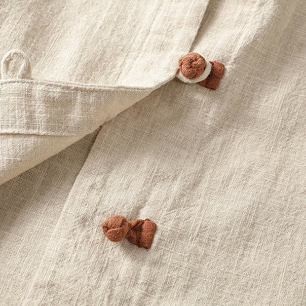 Buddha Stones Color Contrast Design Chinese Frog-Button Long Sleeve Women's Linen Shirt - image 12
