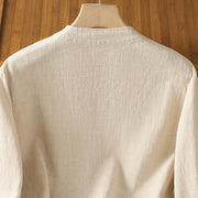 Buddha Stones Color Contrast Design Chinese Frog-Button Long Sleeve Women's Linen Shirt - image 11