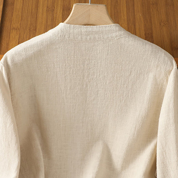 Buddha Stones Color Contrast Design Chinese Frog-Button Long Sleeve Women's Linen Shirt - image 11
