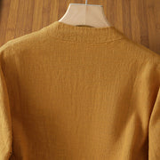 Buddha Stones Color Contrast Design Chinese Frog-Button Long Sleeve Women's Linen Shirt - image 4