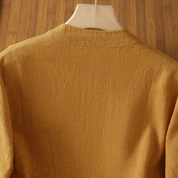 Buddha Stones Color Contrast Design Chinese Frog-Button Long Sleeve Women's Linen Shirt - image 4