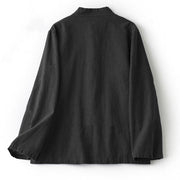 Buddha Stones Ethnic Frog-Button Long Sleeve Stand Collar Women's Cotton Shirt With Pockets - Black - US12，UK/AU16，EU44 (2XL) - image 2