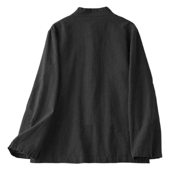 Buddha Stones Ethnic Frog-Button Long Sleeve Stand Collar Women's Cotton Shirt With Pockets - image 3