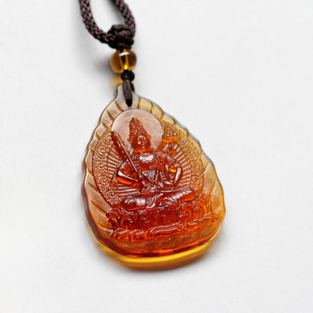 FREE Today: Protection Luck Liuli Crystal Chinese Zodiac Natal Buddha Leaf Shape Necklace Pendant - Ox/Tiger-Void Bodhisattva - image 1