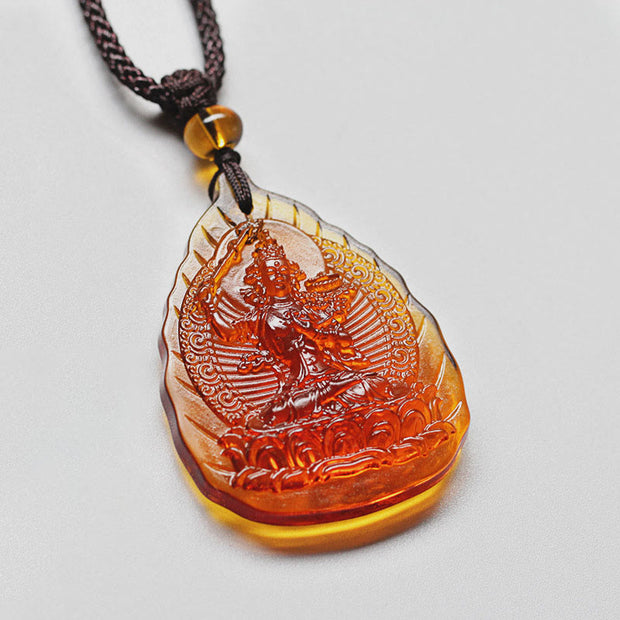 FREE Today: Protection Luck Liuli Crystal Chinese Zodiac Natal Buddha Leaf Shape Necklace Pendant - Rabbit-Manjushri Bodhisattva - image 2