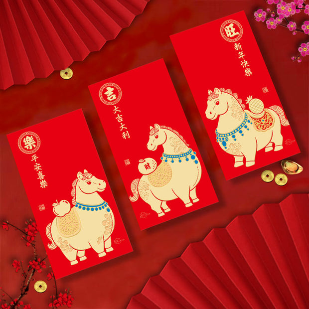Buddha Stones 6Pcs Chinese Red Envelope Year of the Horse Good Fortune Comes Together 2026 New Year - image 1