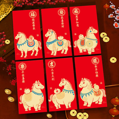 Buddha Stones 6Pcs Chinese Red Envelope Year of the Horse Good Fortune Comes Together 2026 New Year - Good Fortune Comes Together - 6Pcs Chinese Red Envelope(16.9*9cm) - image 0