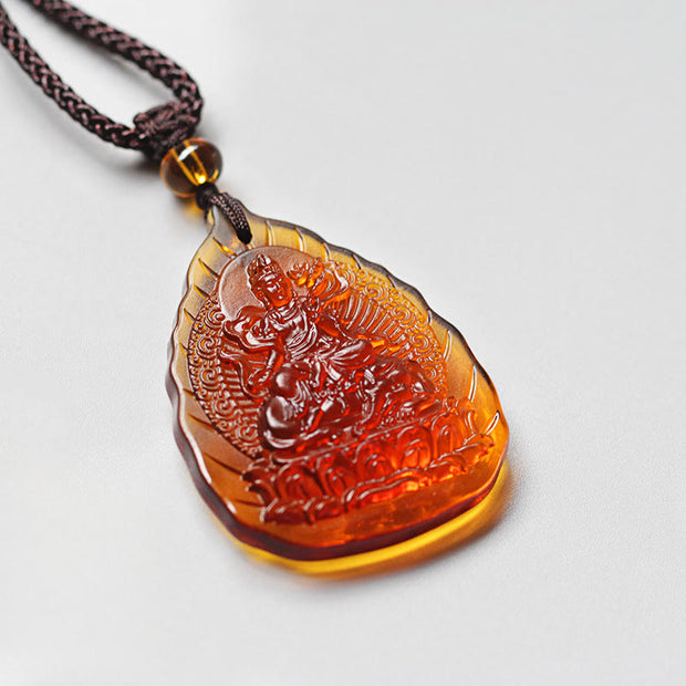 FREE Today: Protection Luck Liuli Crystal Chinese Zodiac Natal Buddha Leaf Shape Necklace Pendant - Dragon/Snake-Samantabhadra Bodhisattva - image 3