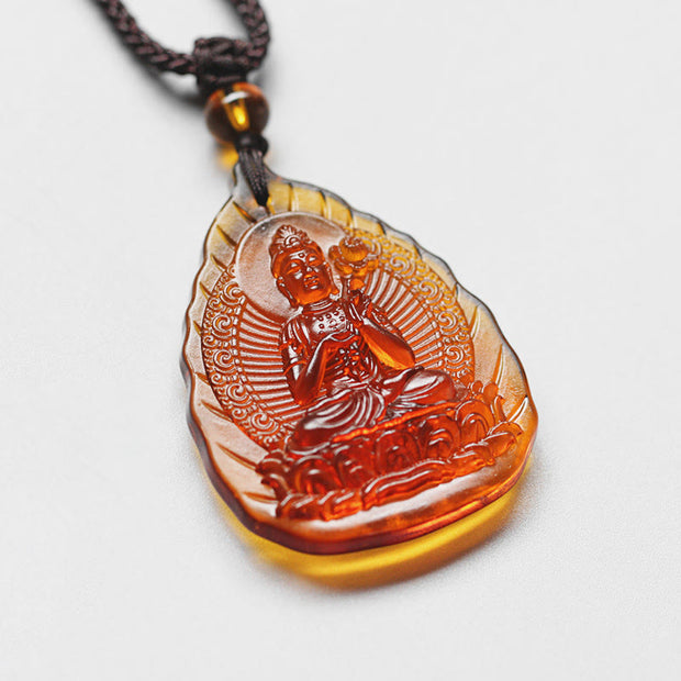 FREE Today: Protection Luck Liuli Crystal Chinese Zodiac Natal Buddha Leaf Shape Necklace Pendant - Horse-Mahasattva Bodhisattva - image 4