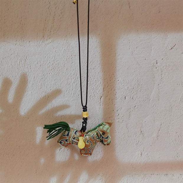 Buddha Stones Year of the Horse Shu Brocade Silk Curly Grass Pomegranate Pattern Hanging Decoration - image 1