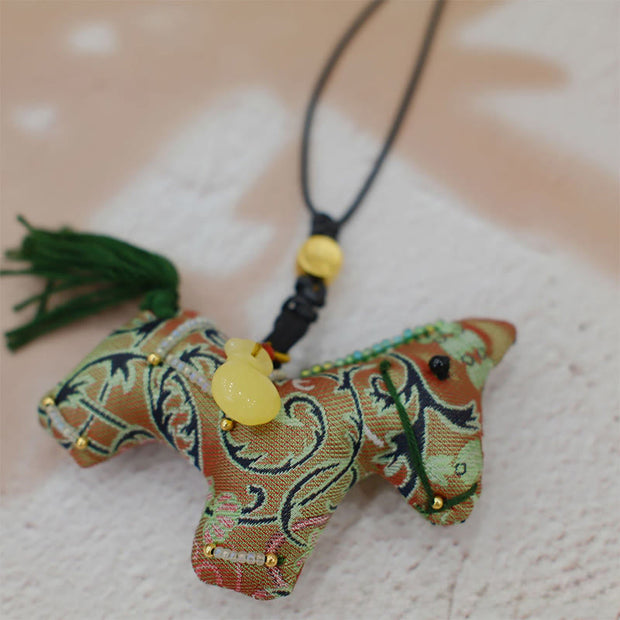 Buddha Stones Year of the Horse Shu Brocade Silk Curly Grass Pomegranate Pattern Hanging Decoration - image 2