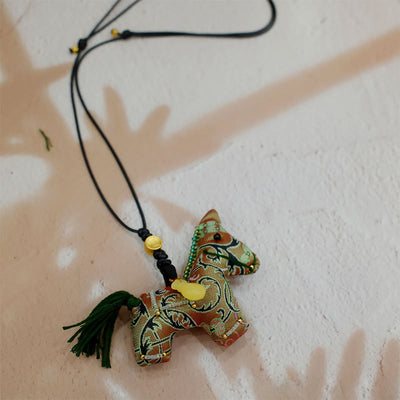 Buddha Stones Year of the Horse Shu Brocade Silk Curly Grass Pomegranate Pattern Hanging Decoration - Curly Grass Pomegranate - image 0