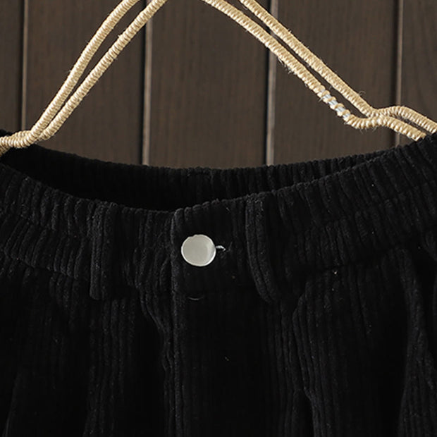 Buddha Stones Women's Winter Plain Corduroy Cotton High Waist Fleece-Lined Harem Pants With Pockets - image 13