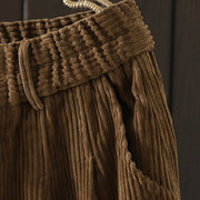 Buddha Stones Women's Winter Plain Corduroy Cotton High Waist Fleece-Lined Harem Pants With Pockets - image 20