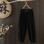 Buddha Stones Women's Winter Plain Corduroy Cotton High Waist Fleece-Lined Harem Pants With Pockets - image 12