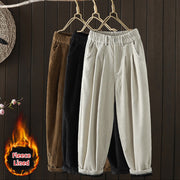 Buddha Stones Women's Winter Plain Corduroy Cotton High Waist Fleece-Lined Harem Pants With Pockets - image 23