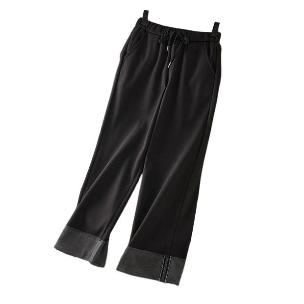 Buddha Stones Casual Thickening Elastic Waist Straight-leg Women's Winter Pants With Pockets - image 5