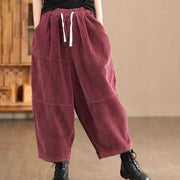 Buddha Stones Women's Drawstring Design Cotton Corduroy Thermal Fleece-Lined Pants With Pockets - IndianRed - US14，UK/AU18，EU46 (4XL) - image 5