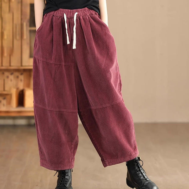 Buddha Stones Women's Drawstring Design Cotton Corduroy Thermal Fleece-Lined Pants With Pockets - IndianRed - US14，UK/AU18，EU46 (4XL) - image 5