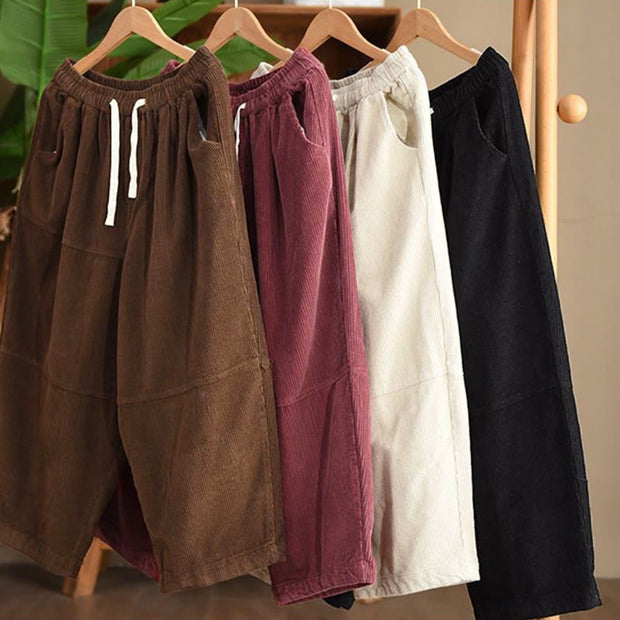 Buddha Stones Women's Drawstring Design Cotton Corduroy Thermal Fleece-Lined Pants With Pockets - image 10