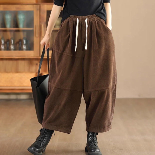 Buddha Stones Women's Drawstring Design Cotton Corduroy Thermal Fleece-Lined Pants With Pockets - SaddleBrown - US14，UK/AU18，EU46 (4XL) - image 6