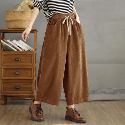 Buddha Stones Women's Color Contrast Drawstring Design Corduroy Pants With Pockets - DarkGoldenrod - US8-10，UK/AU12-14，EU40-42 (2XL) - image 0