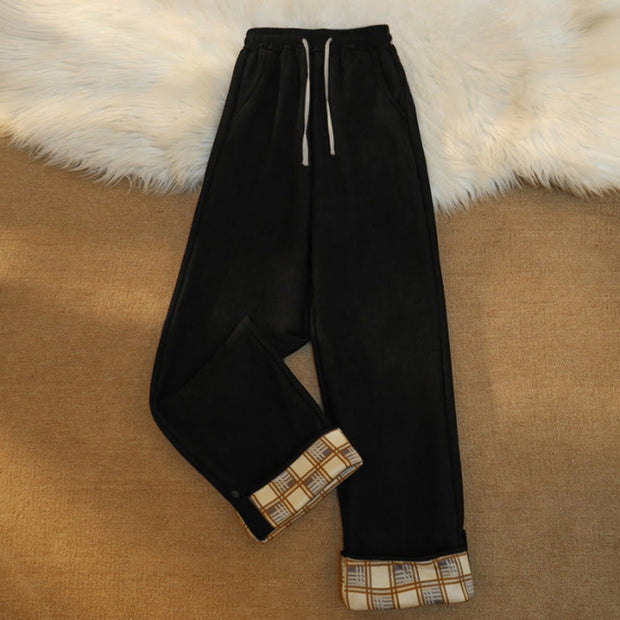 Buddha Stones Women's Patchwork Cotton Corduroy Fleece-Lined Wide Leg Pants With Pockets - Black - US18，UK/AU22，EU50 (6XL) - image 1