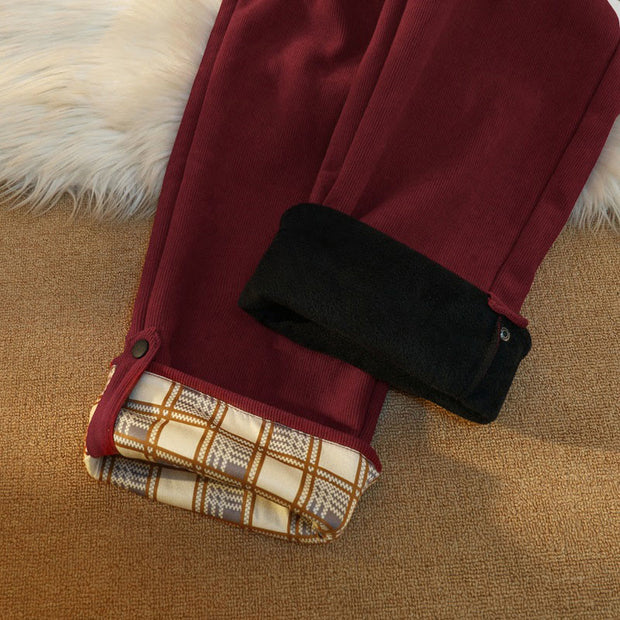 Buddha Stones Women's Patchwork Cotton Corduroy Fleece-Lined Wide Leg Pants With Pockets - image 35