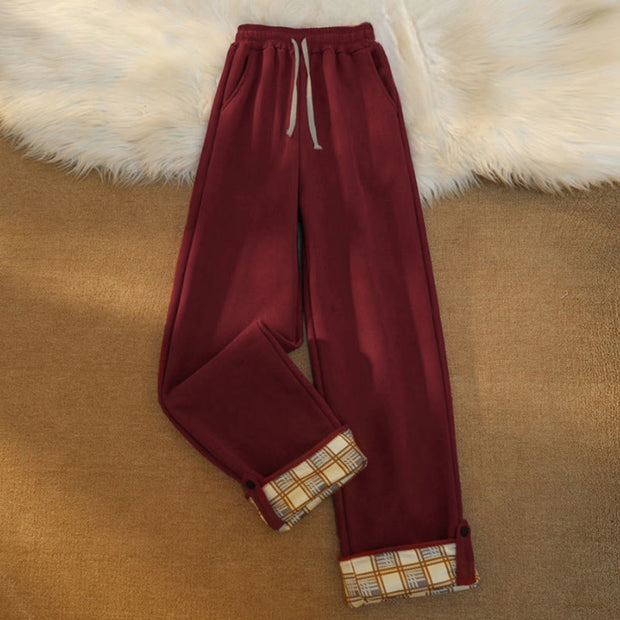 Buddha Stones Women's Patchwork Cotton Corduroy Fleece-Lined Wide Leg Pants With Pockets - DarkRed - US18，UK/AU22，EU50 (6XL) - image 25