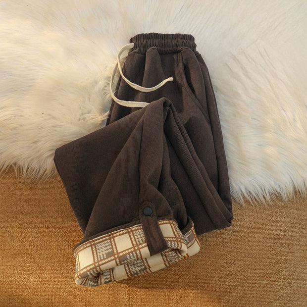 Buddha Stones Women's Patchwork Cotton Corduroy Fleece-Lined Wide Leg Pants With Pockets - image 17