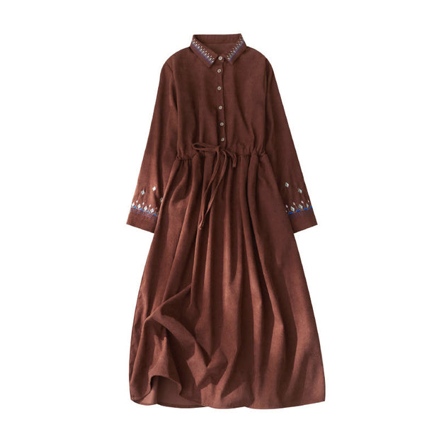 Buddha Stones Embroiderd Floral Pattern Lace -up Design Long Sleeve Midi Dress With Pockets - image 9