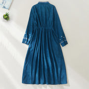 Buddha Stones Embroiderd Floral Pattern Lace -up Design Long Sleeve Midi Dress With Pockets - image 17