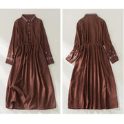 Buddha Stones Embroiderd Floral Pattern Lace -up Design Long Sleeve Midi Dress With Pockets - image 7