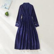 Buddha Stones Embroiderd Floral Pattern Lace -up Design Long Sleeve Midi Dress With Pockets - image 12