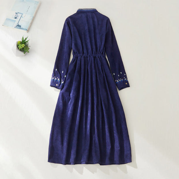 Buddha Stones Embroiderd Floral Pattern Lace -up Design Long Sleeve Midi Dress With Pockets - image 12