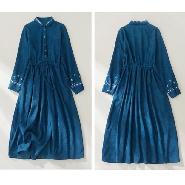 Buddha Stones Embroiderd Floral Pattern Lace -up Design Long Sleeve Midi Dress With Pockets - image 20